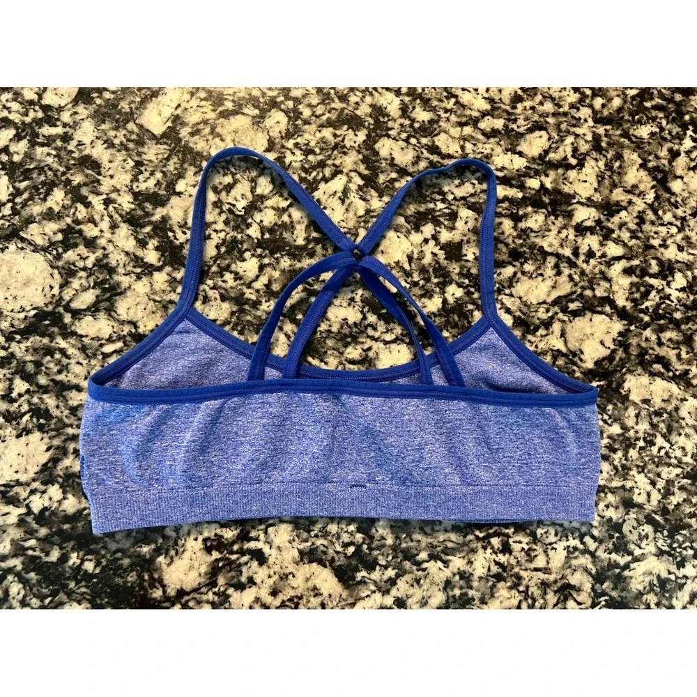 Hanes Women Blue Heathered Strappy Seamless Sports Bra Size Large